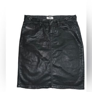 diesel application fake leather black waxed “phorse” jeans skirt